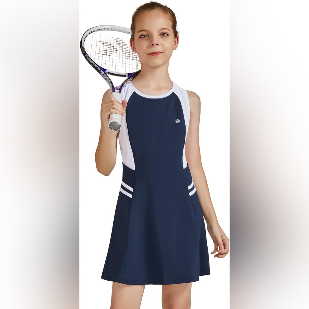 Baleaf Girls 4-way Stretch Sky blue A line Tennis Dress, MSRP $38 M(8-10)